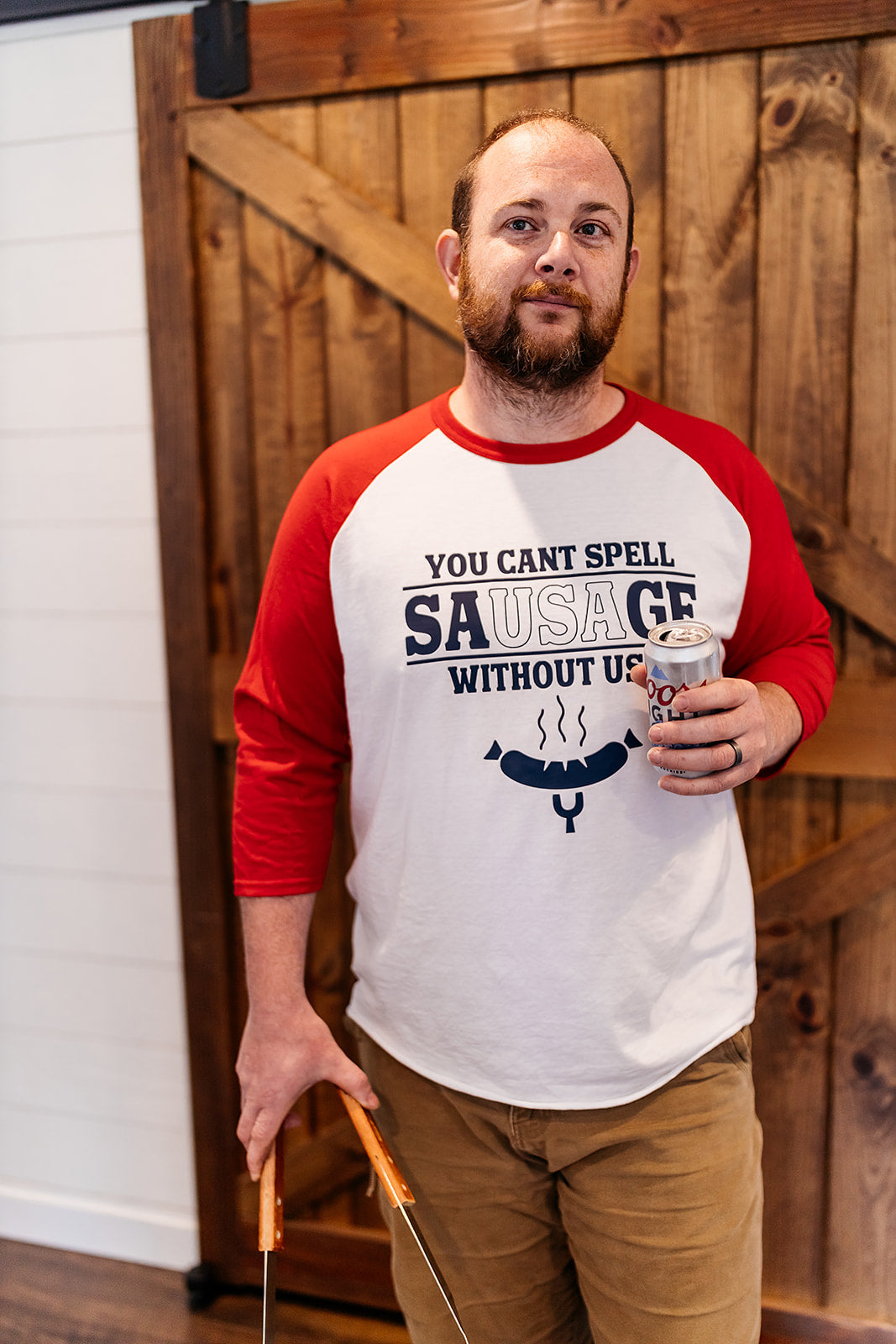 Mens-Baseball-T-Shirt-You-Cant-Spell-Sausage-Without-USA-Fourth-Of-July