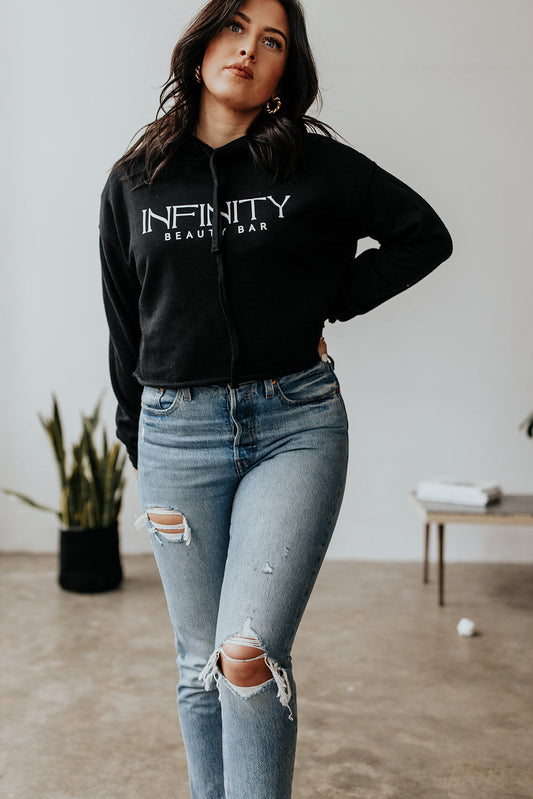 Cropped-hoodie-Infinity-Beauty-Bar-logo